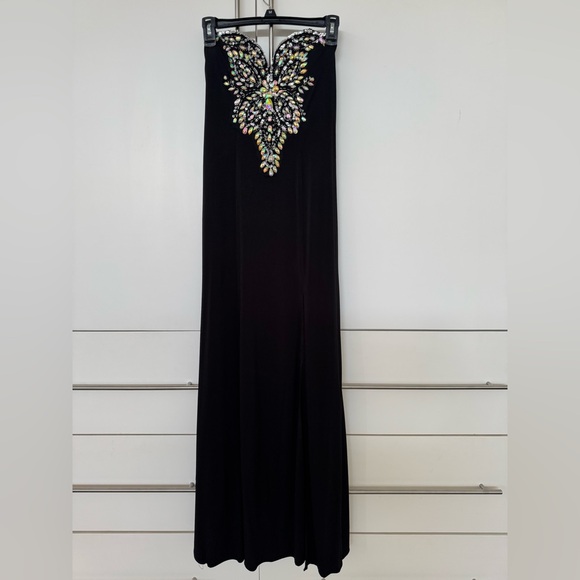 Masquerade Black and Silver Embellished Plunge Maxi Gown - Picture 1 of 3